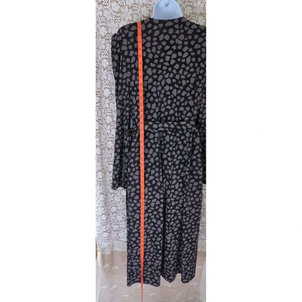 Ann Taylor Wrap Dress 14 Black/Gray Animal Print Midi Long Sleeve Stretch NWT‎